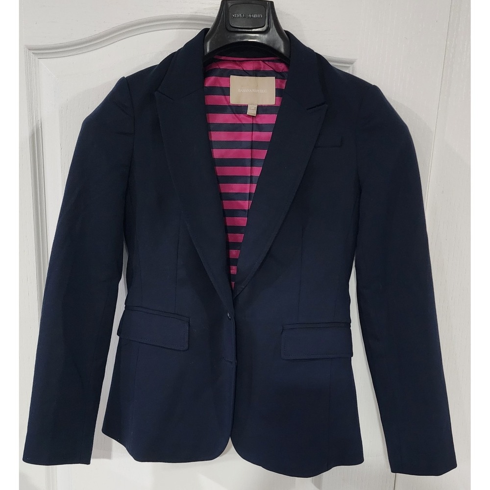 Banana Republic Women's Navy Blue Cotton Stretch 2 Button Blazer Size 2P